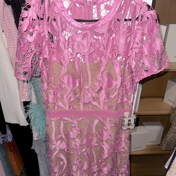 NWT SELF PORTRAIT PINK LACE MIDI DRESS SIZE 8 - Picture 8 of 11